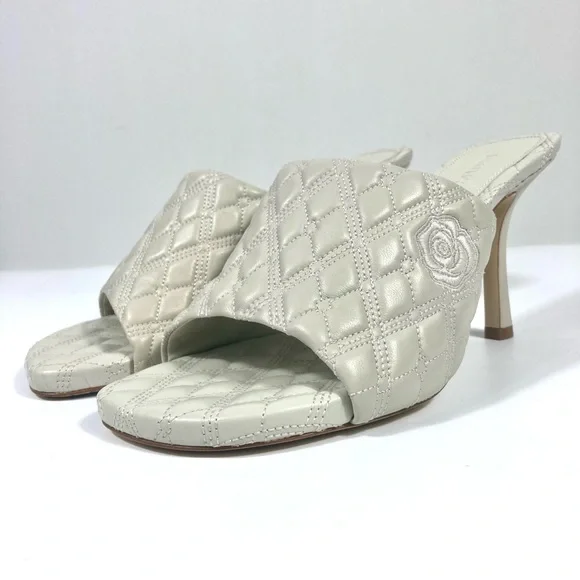 Burberry Leather Quilted Heeled Slide Sandals Plaster 39 9 NEW - Picture 6 of 17